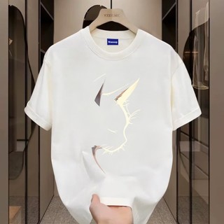 ✨Hàng có sẵn✨WASSUP Light Cat Shadow Print-Áo thun nam mới! 100% cotton, thời trang, Unisex