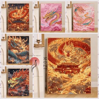 MOZI✨40 * 50cm / 30 * 40cm Rồng Kỹ tranh tô màu theo số tranh số hóa bộ tô màu theo số tranh sơn dầu số hoá sơn acrylic  Thuật Số Tranh Sơn Dầu Tự Làm Màu Tranh Làm Đầy Tranh Vẽ Tay Tranh Vẽ Tranh Trang Trí Tranh Acrylic