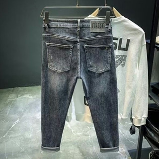 Quần jean nam ESEA dáng rộng giản dị màu xám đậm đàn hồi mỏng cao cấp đa năng phong cách trung tính quần jean