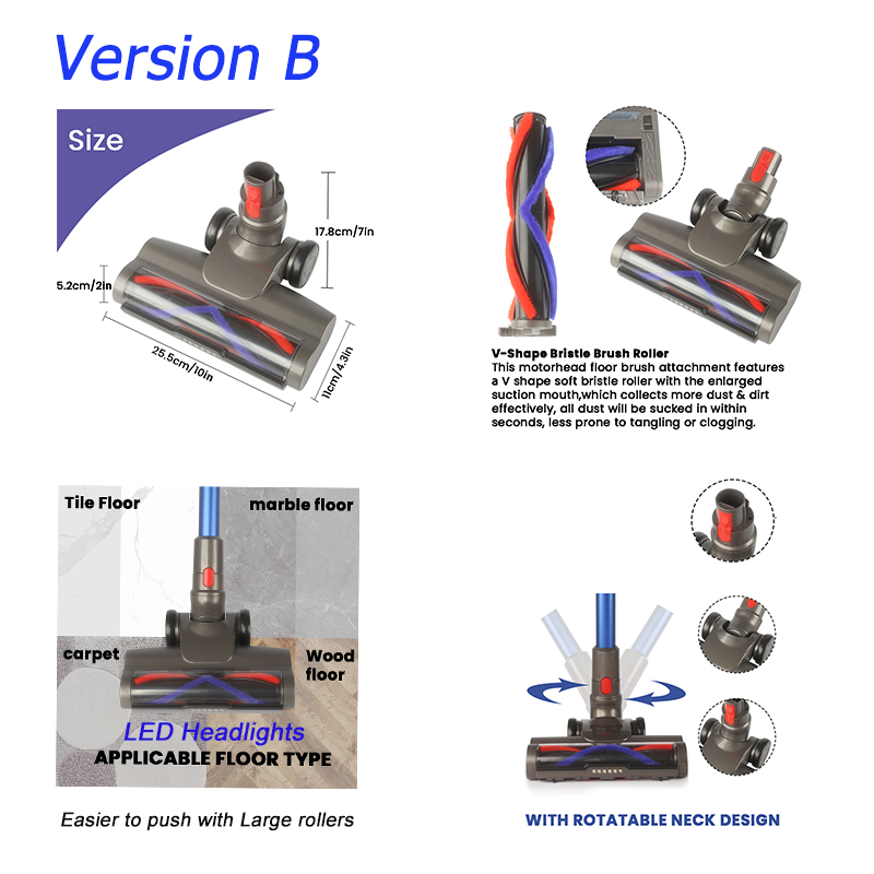 Bàn chải lăn mềm đầu sàn tháo lắp nhanh tương thích cho máy hút bụi V7 V8 V10 V11 V15 có động cơ đầu kép