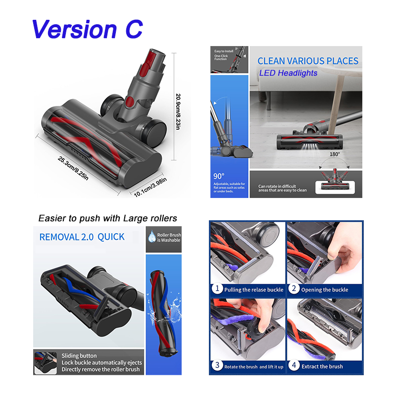 Bàn chải lăn mềm đầu sàn tháo lắp nhanh tương thích cho máy hút bụi V7 V8 V10 V11 V15 có động cơ đầu kép
