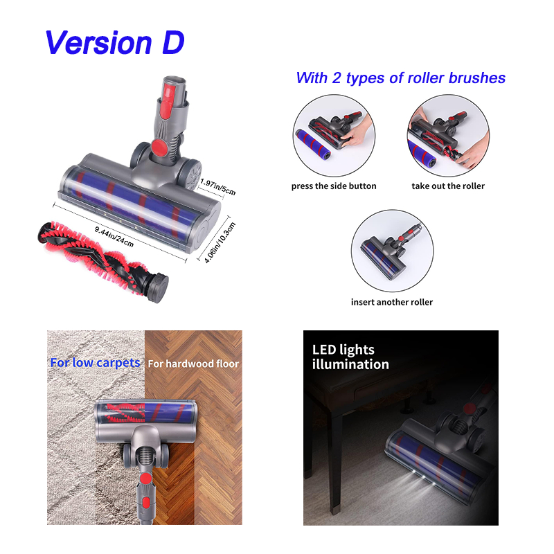 Bàn chải lăn mềm đầu sàn tháo lắp nhanh tương thích cho máy hút bụi V7 V8 V10 V11 V15 có động cơ đầu kép