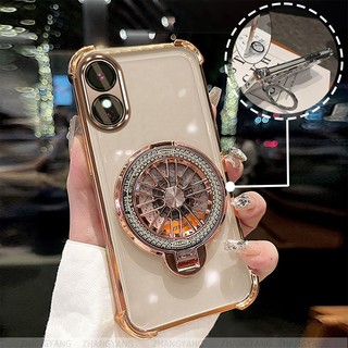Ốp Lưng Cho OPPO A18 A38 A17 Ốp Điện Thoại Mạ Điện Bốn Góc Chống Rơi Thẩm Mỹ Con Quay Hồi Chuyển Giá Đỡ TPU Silicon Mềm case