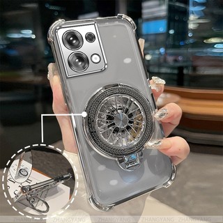 Ốp Lưng Cho OPPO Reno 8 5G Reno 8 Pro 5G Vỏ Điện Thoại Mạ Điện Bốn Góc Chống Rơi Thẩm Mỹ Con Quay Hồi Chuyển Giá Đỡ TPU Silicon Mềm