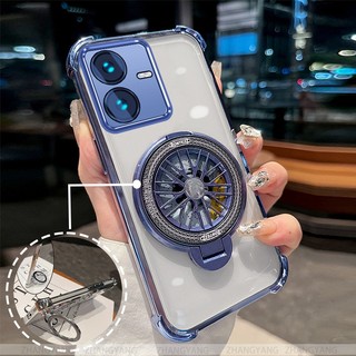 Ốp Lưng Cho vivo Y22S Y22 Ốp Điện Thoại Mạ Điện Bốn Góc Chống Rơi Thẩm Mỹ Con Quay Hồi Chuyển Giá Đỡ TPU Silicon Mềm case