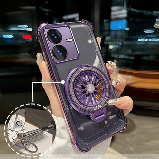 Ốp Lưng Cho vivo Y22S Y22 Ốp Điện Thoại Mạ Điện Bốn Góc Chống Rơi Thẩm Mỹ Con Quay Hồi Chuyển Giá Đỡ TPU Silicon Mềm case