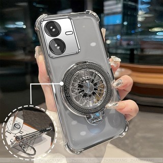 Ốp Lưng Cho vivo Y22S Y22 Ốp Điện Thoại Mạ Điện Bốn Góc Chống Rơi Thẩm Mỹ Con Quay Hồi Chuyển Giá Đỡ TPU Silicon Mềm case