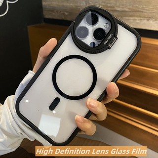 Giá đỡ máy ảnh thủy tinh ống kính sang trọng 16 Pro Max Vỏ điện thoại từ tính cho iPhone 16 15 14 Pro Max Plus 13 12 11 Pro Max Vỏ bảo vệ lưng cứng acrylic trong suốt hấp thụ sốc