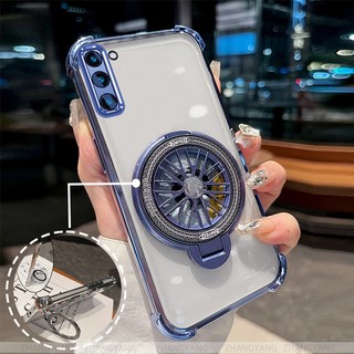 Ốp Lưng Dành Cho Samsung S21 S21 Ultra S21 FE Ốp Điện Thoại Mạ Điện Bốn Góc Chống Rơi Thẩm Mỹ Con Quay Hồi Chuyển Giá Đỡ TPU Silicon Mềm