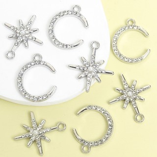 10 Chiếc Quyến Rũ Ngôi Sao Sáng Bóng & Mặt Trăng Với Kim Cương Giả Trang Trí Ngọc Trai - Vòng Cổ Đơn Giản Thời Trang, Vòng Tay, Bông Tai Và Trang Trí Quần Áo Mặt Dây Hợp Kim DIY - Lý Tưởng Cho Quà Tặng Eid, Ramadan