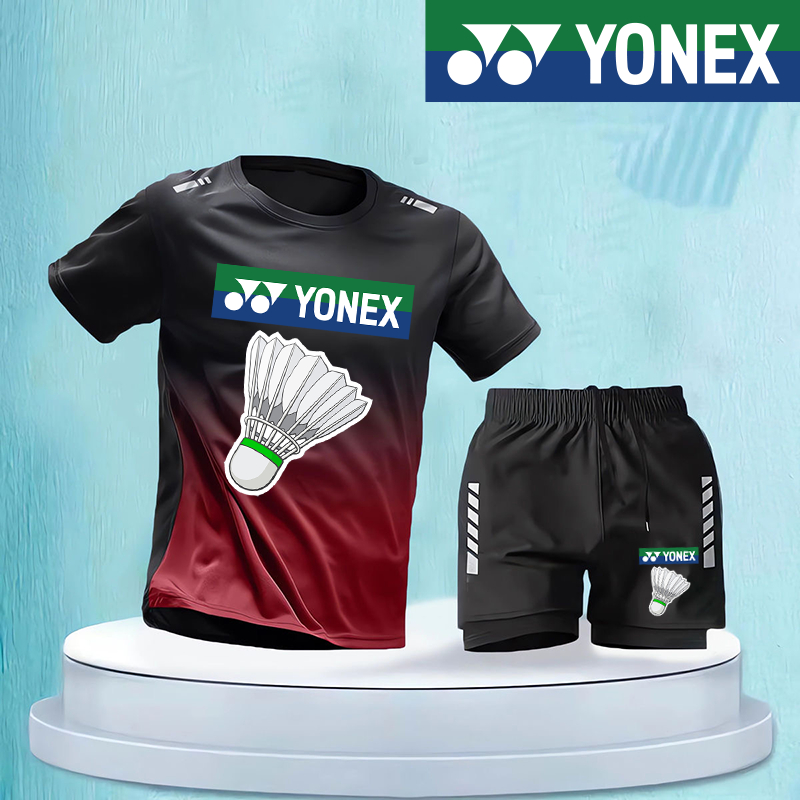 Yonex Cầu Lông Quần Áo Nam Mùa Hè Băng Lụa Nhanh Khô Quần Áo Áo Áo Thun Bộ Bóng Bàn Huấn Luyện Thể Thao 2024 Mới Tay Ngắn + Quần Short