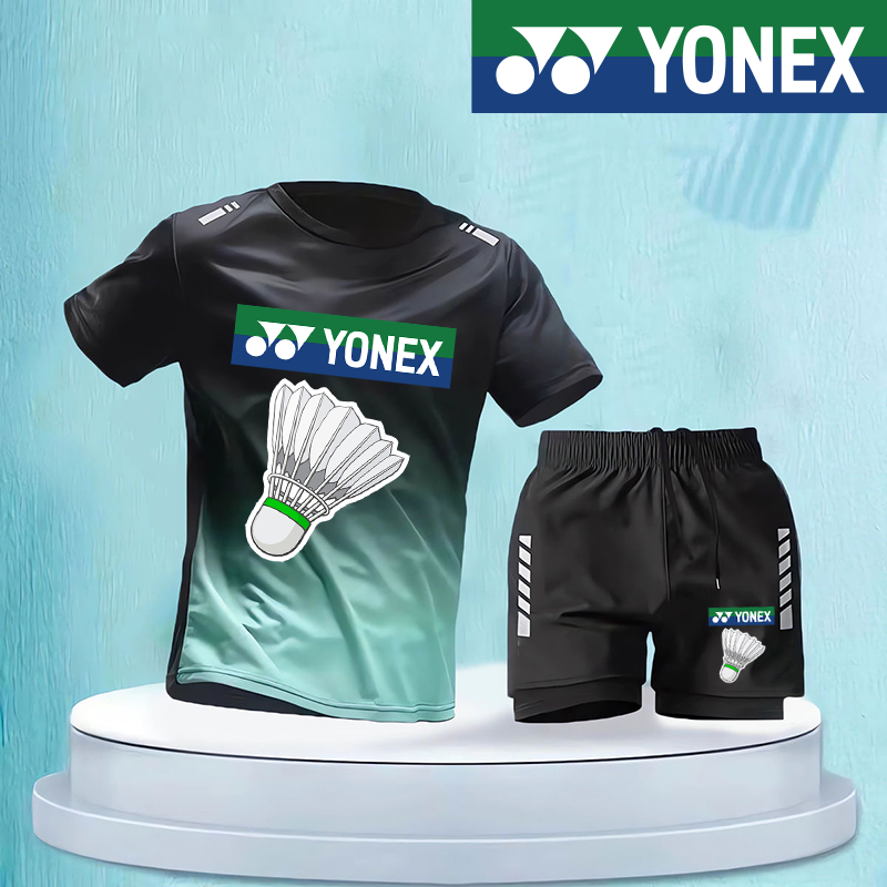 Yonex Cầu Lông Quần Áo Nam Mùa Hè Băng Lụa Nhanh Khô Quần Áo Áo Áo Thun Bộ Bóng Bàn Huấn Luyện Thể Thao 2024 Mới Tay Ngắn + Quần Short