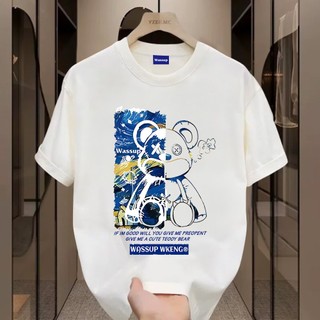 ✨Hàng có sẵn✨WASSUP Cute Teooy Bear -Áo thun nam mới! 100% cotton, thời trang, Unisex