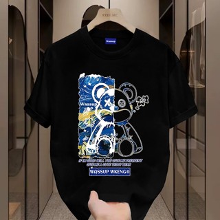 ✨Hàng có sẵn✨WASSUP Cute Teooy Bear -Áo thun nam mới! 100% cotton, thời trang, Unisex