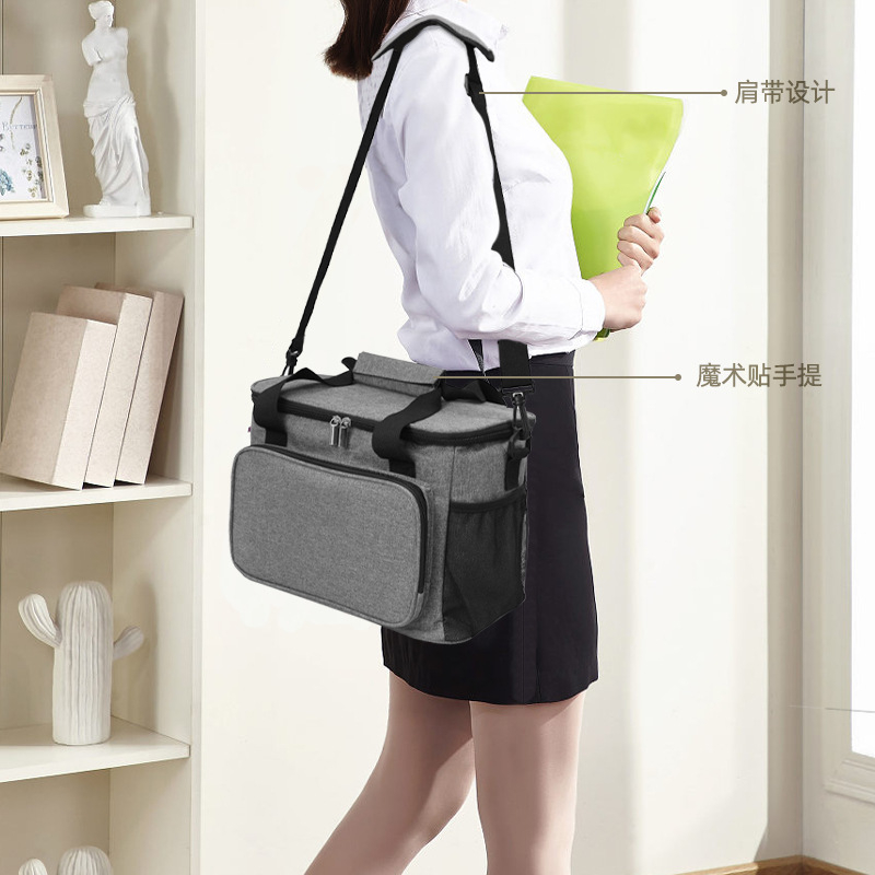 Túi giữ lạnh bento màu xám, hộp cơm di động giữ nhiệt, túi picnic cầm tay