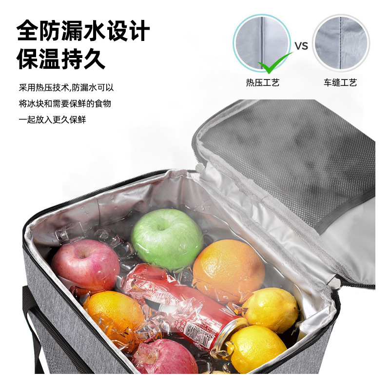 Túi giữ lạnh bento màu xám, hộp cơm di động giữ nhiệt, túi picnic cầm tay