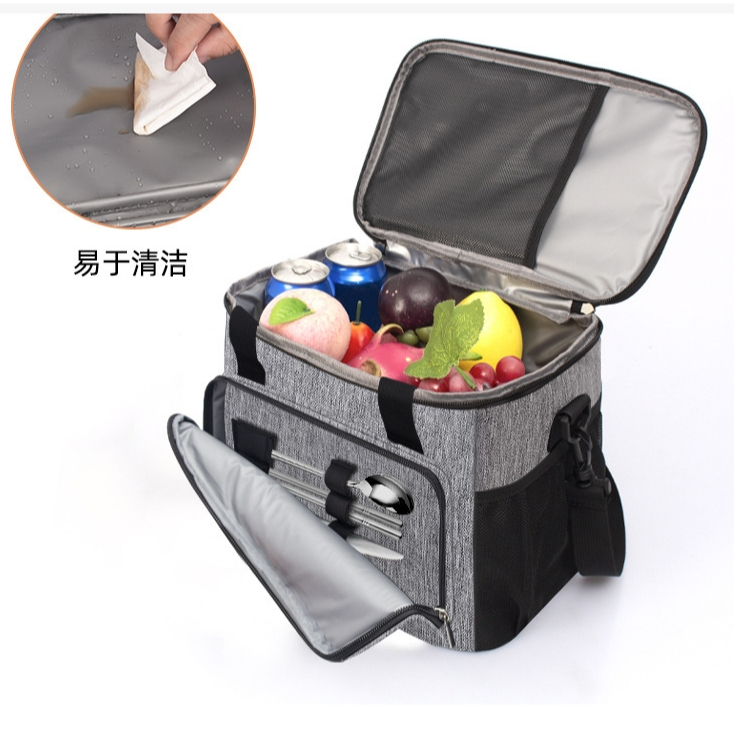 Túi giữ lạnh bento màu xám, hộp cơm di động giữ nhiệt, túi picnic cầm tay