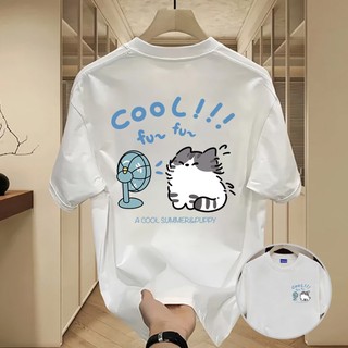 ✨Hàng có sẵn✨WASSUP Cartoon hair dryer kitten-Áo thun nam mới! 100% cotton, thời trang, Unisex