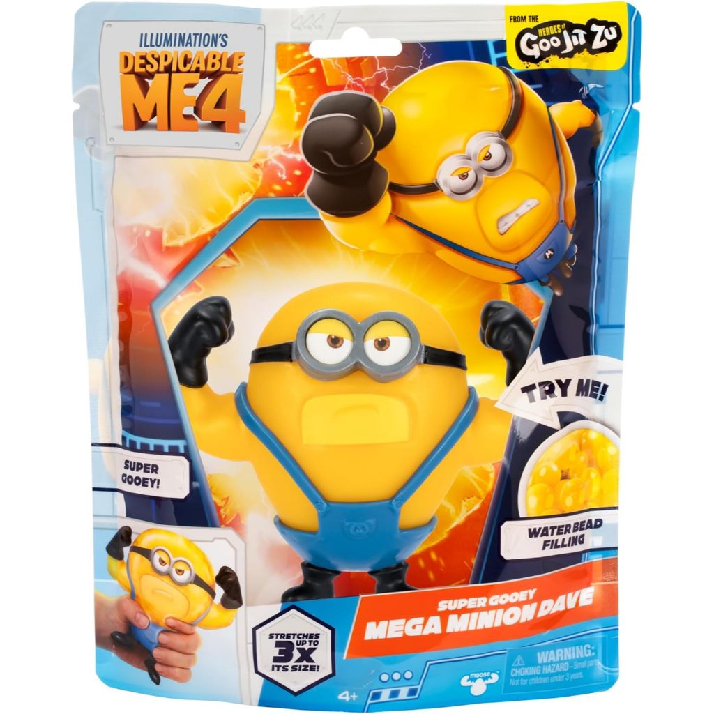 Minions Despicable ME 4 Super Squishy Mega Dave | Đồ chơi nhân vật hành động Heroes of Goo JIT Zu | Với hạt nước Gooey độc đáo | Kéo giãn bé lên đến 3 lần kích thước