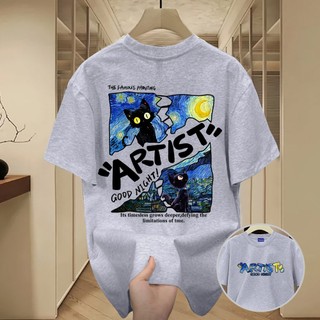 ✨Hàng có sẵn✨WASSUP Cartoon Starry Sky Cat-Áo thun nam mới! 100% cotton, thời trang, Unisex