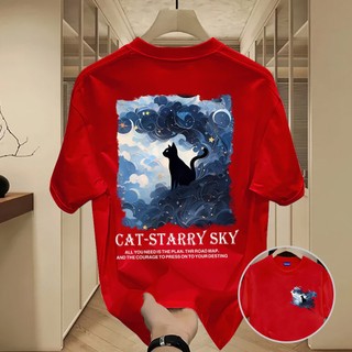 ✨Hàng có sẵn✨WASSUP Starry Sky Cat-Áo thun nam mới! 100% cotton, thời trang, Unisex
