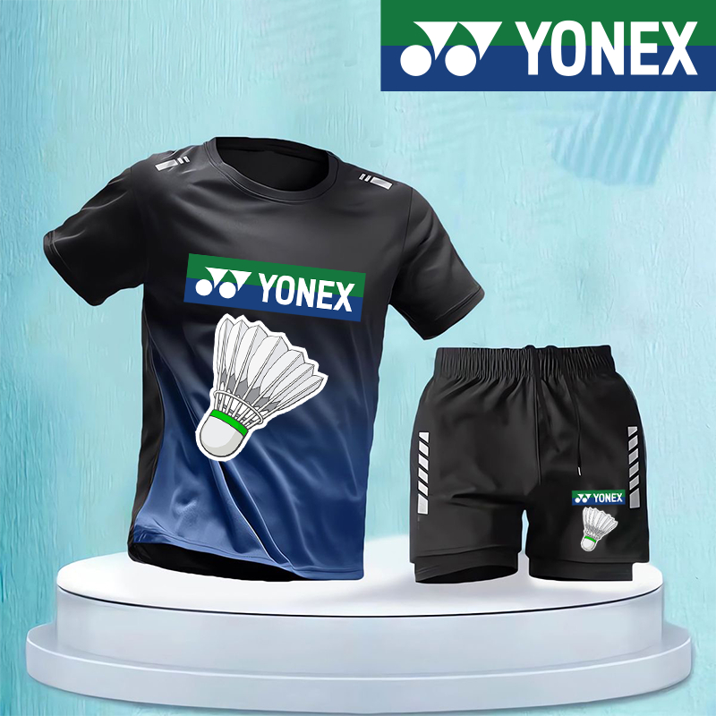Yonex Cầu Lông Quần Áo Nam Mùa Hè Băng Lụa Nhanh Khô Quần Áo Áo Áo Thun Bộ Bóng Bàn Huấn Luyện Thể Thao 2024 Mới Tay Ngắn + Quần Short