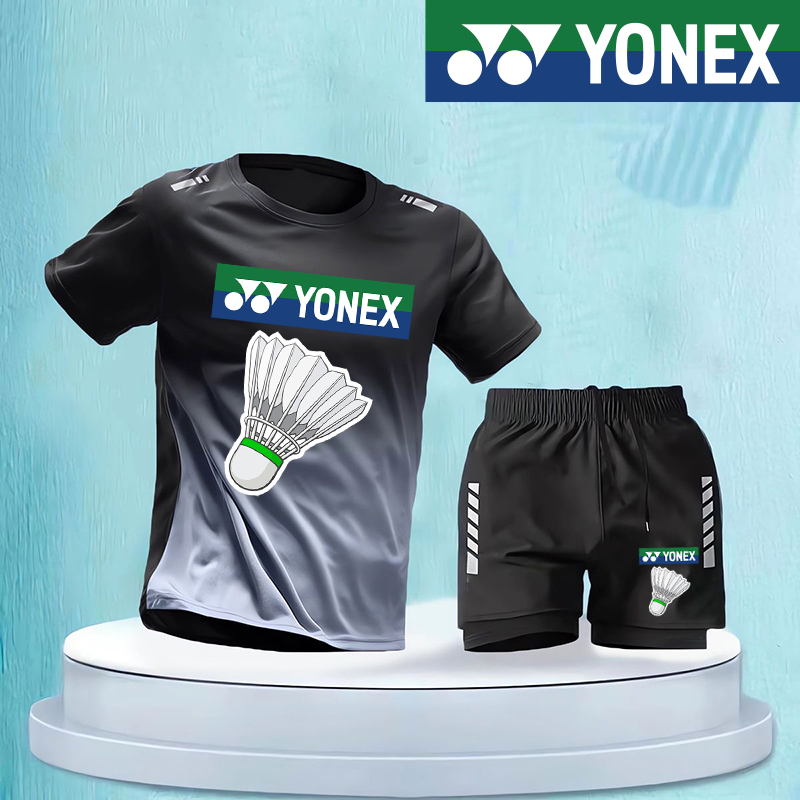 Yonex Cầu Lông Quần Áo Nam Mùa Hè Băng Lụa Nhanh Khô Quần Áo Áo Áo Thun Bộ Bóng Bàn Huấn Luyện Thể Thao 2024 Mới Tay Ngắn + Quần Short