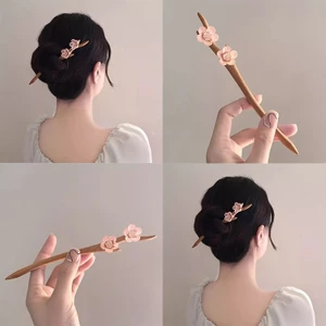 Kẹp tóc hoa gỗ đào màu hồng, phong cách mới thu đông, phụ kiện tóc cao cấp, kẹp tóc hoa đào