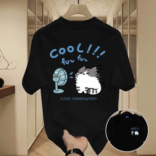 ✨Hàng có sẵn✨WASSUP Cartoon hair dryer kitten-Áo thun nam mới! 100% cotton, thời trang, Unisex