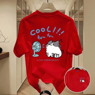 ✨Hàng có sẵn✨WASSUP Cartoon hair dryer kitten-Áo thun nam mới! 100% cotton, thời trang, Unisex