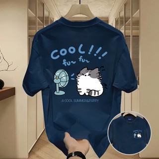 ✨Hàng có sẵn✨WASSUP Cartoon hair dryer kitten-Áo thun nam mới! 100% cotton, thời trang, Unisex