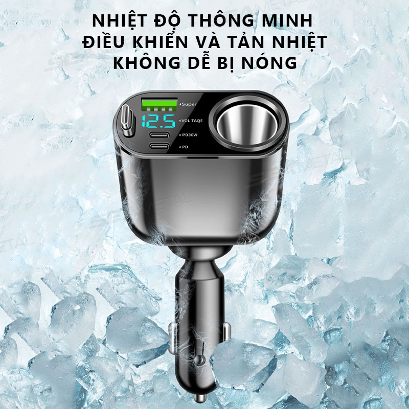 Bộ sạc ô tô SEAMETAL tẩu sạc nhanh 12V/24V, sạc 1-to-5, xoay 360°, thông minh