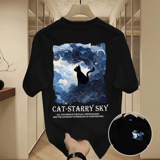 ✨Hàng có sẵn✨WASSUP Starry Sky Cat-Áo thun nam mới! 100% cotton, thời trang, Unisex