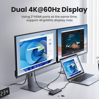 UGREEN Đế cắm USB C 10 trong 1 màn hình kép 4K, Hub USB C với 2 HDMI, cổng USB A&C 3.2, sạc PD 100W