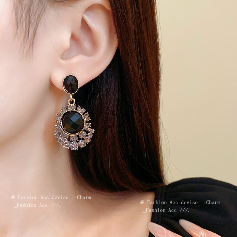 Bộ kim bạc Bông tai hoa tròn đính kim cương phong cách Châu Âu/Hoa Kỳ, thiết kế cao cấp, cảm giác nặng, thời trang