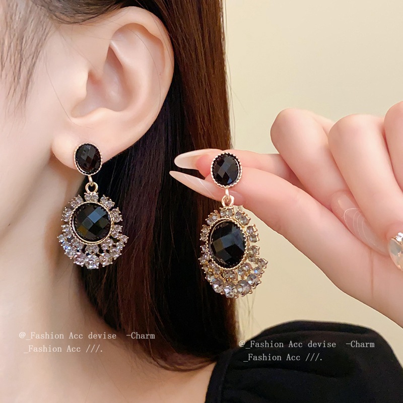 Bộ kim bạc Bông tai hoa tròn đính kim cương phong cách Châu Âu/Hoa Kỳ, thiết kế cao cấp, cảm giác nặng, thời trang