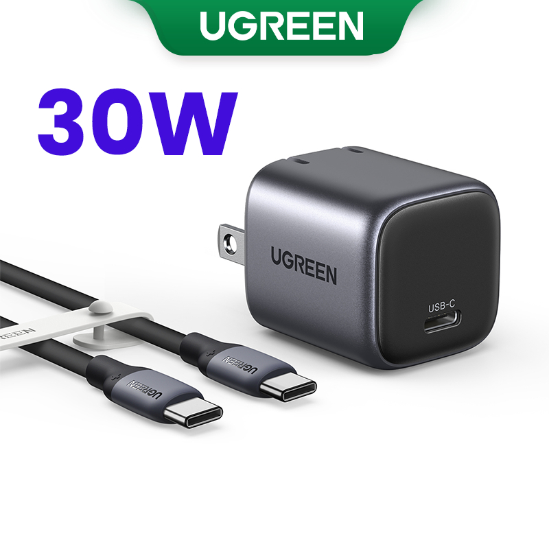 Bộ sạc USB C UGREEN Nexode 30W với cáp USB C 60W, Bộ sạc iPhone 17 có thể gập lại GaN PPS Khối sạc tường nhanh gọn cho iPhone 17 / 16, Galaxy S24 Ultra / S23, Pixel 8 Pro,