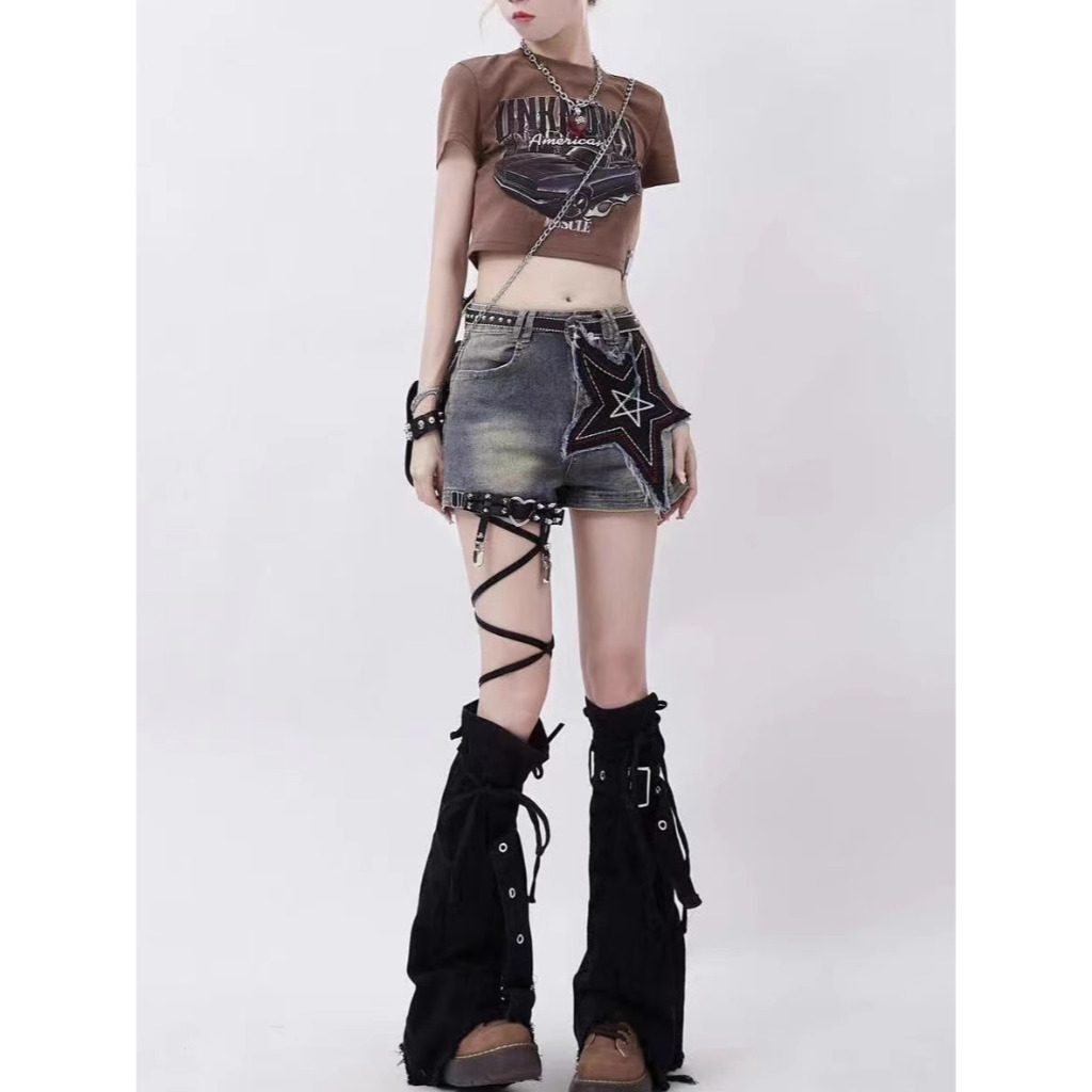 Y2k Hot Girl Đen Denim Chân Bao Mỏng Hơn Nhìn Dây Rút Cọc Tất Thiết Kế Chữ Thập Boot Bao loe Tất Hợp Thời Trang