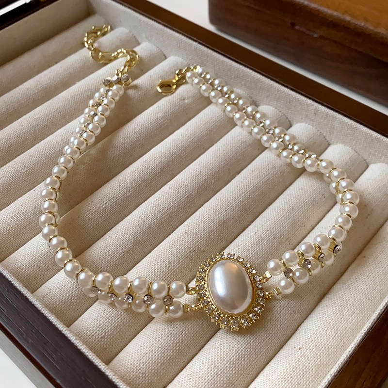 Vòng Cổ Ngọc Trai Retro Choker Dây Xích - Phong Cách Thanh Lịch Thời Trang