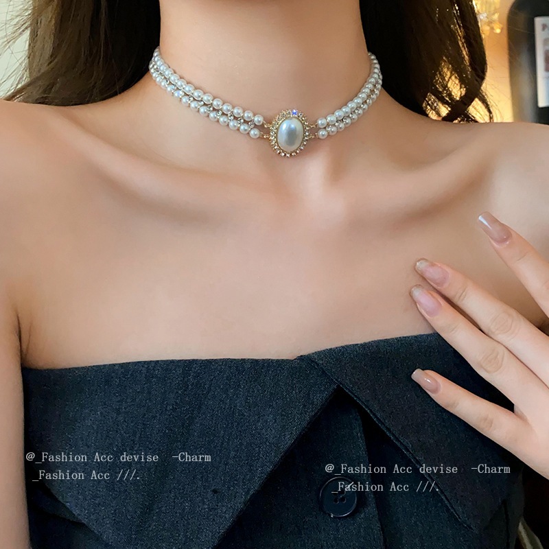 Vòng Cổ Ngọc Trai Retro Choker Dây Xích - Phong Cách Thanh Lịch Thời Trang