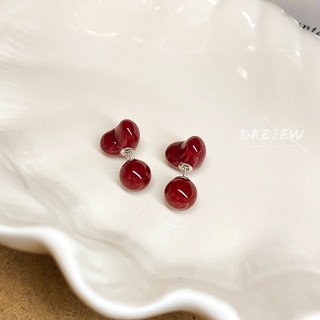 DREJEW Bạc Kim Đỏ Hai Cánh Trái Tim Bông Tai Ngọt Ngào Phong Cách Thoáng Mát Bông Tai Đơn Giản Cho Nữ