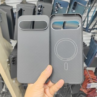 Ốp Điện Thoại Sợi Carbon Aramid Từ Tính Cho Google Pixel 9 Pro XL 9 Pro Vòng Ống Kính Kim Loại Siêu Mỏng Vỏ Sạc Không Dây