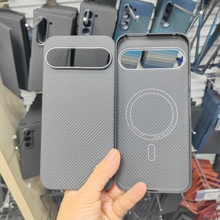 Ốp Điện Thoại Sợi Carbon Aramid Từ Tính Cho Google Pixel 9 Pro XL 9 Pro Vòng Ống Kính Kim Loại Siêu Mỏng Vỏ Sạc Không Dây
