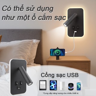 Đèn LED đọc sách CANMEIJIA Đèn tường đầu giường có cổng sạc công tắc USB 360° Đèn chiếu sáng treo tường xoay cho phòng ngủ Hành lang đầu giường Trang trí nội thất