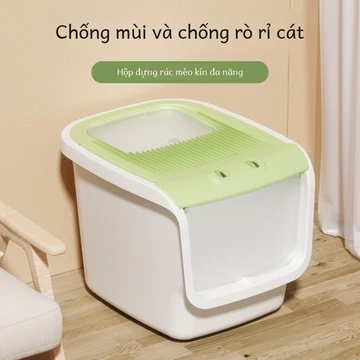 Chậu vệ sinh cho mèo kín hoàn toàn cực lớn kiểu đầu vào, chống văng ra ngoài, chống cát, cách ly mùi hôi, nhà vệ sinh cho mèo béo, ra vào không lo, thích hợp cho mèo dưới 13kg