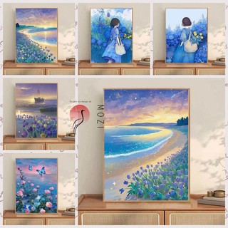 MOZI✨40 * 50cm / 30 * 40cm phong cảnh hoa tulip tranh tô màu theo số tranh số hóa bộ tô màu theo số Màu Xanh Tulip Số Tranh Sơn Dầu Tự Làm Tranh Handmade Tô Màu Tranh Số Tranh Làm Đầy Tranh Trang Trí Nhà Cửa Tranh Acrylic Tranh Sơn Dầu
