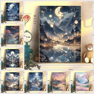 MOZI✨40 * 50cm / 30 * 40cm Phong Cảnh tranh tô màu theo số bộ tô màu theo số tranh sơn dầu số hoá Kỹ Thuật Số Tranh Sơn Dầu Tự Làm Tranh Handmade Tranh Kỹ Thuật Số Làm Đầy Tranh Acrylic Tranh Sơn Màu Tranh Trang Trí Nhà Cửa Tranh