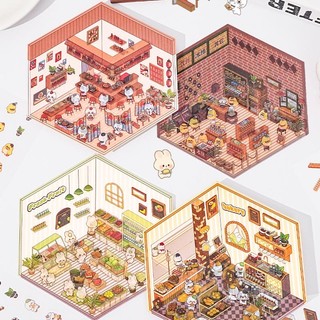 Enwei 3 Cái [Dòng cảnh thu nhỏ] Nhãn dán nhật ký dễ thương Nhãn dán chống nước Giấy Scrapbooking Chất liệu Sổ lưu niệm Bộ