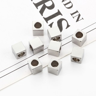 Lỗ Inox 4 / 5mm Mạ Vàng 18K Vuông Rời Hạt Cho Quyến Rũ Trang Sức Làm DIY Vòng Tay Vòng Cổ