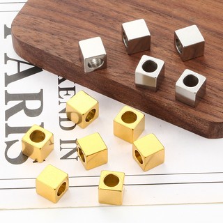 Lỗ Inox 4 / 5mm Mạ Vàng 18K Vuông Rời Hạt Cho Quyến Rũ Trang Sức Làm DIY Vòng Tay Vòng Cổ